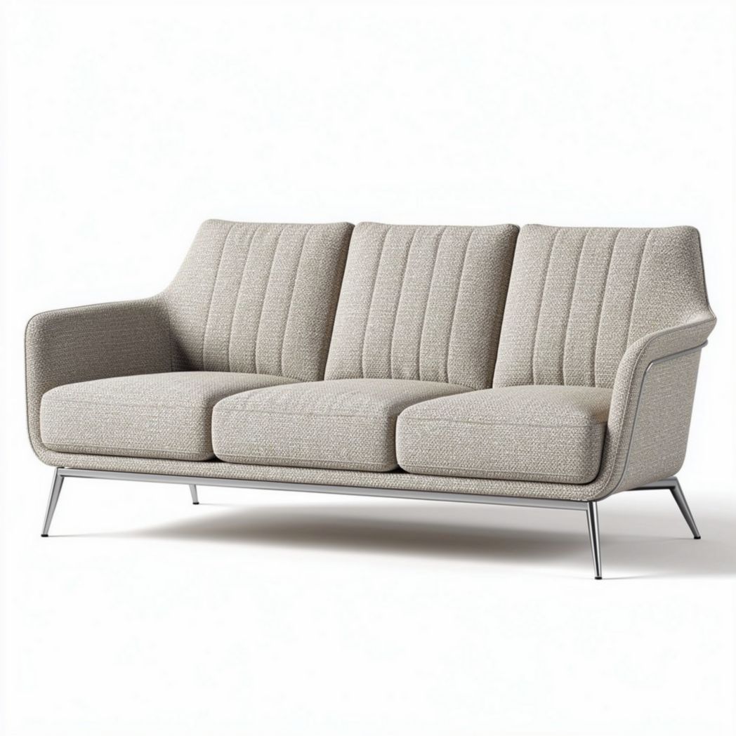 Lichte grijze stoffen bank met metalen poten 200 x 90 x 85cm