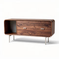 Moderne tv-kast van walnootfineer met schuifdeur en metalen poten 120 x 40 x 50cm