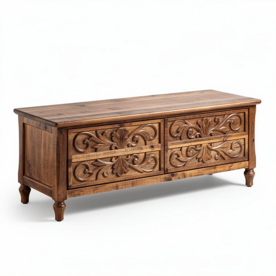 Houten salontafel met bloempatroon en laden 120 x 50 x 45cm