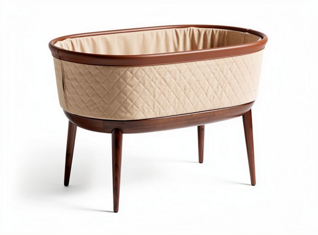 Wieg van vilt met houten poten 75 x 40 x 30 cm beige en bruin