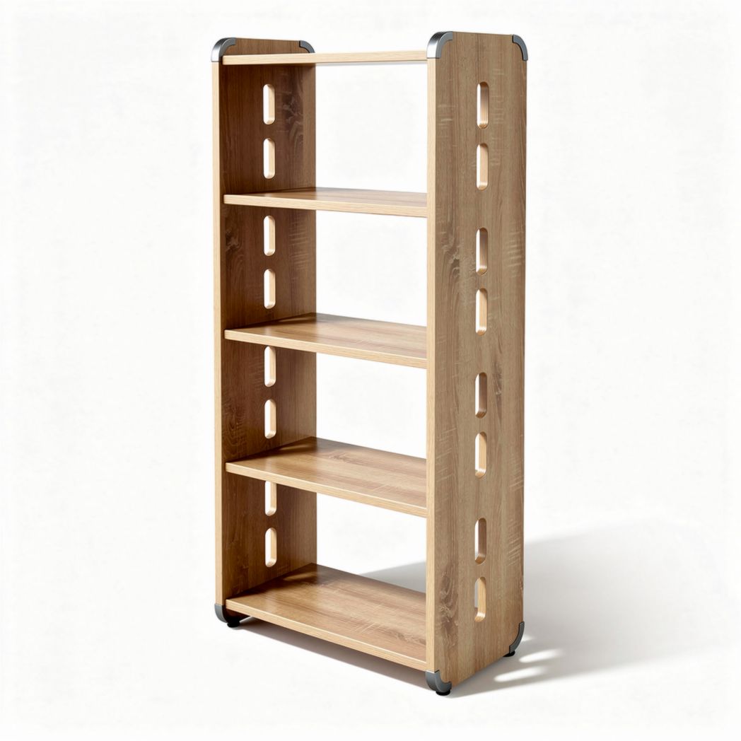Houten boekenrek met vijf planken en metalen details 30 x 70 x 150cm
