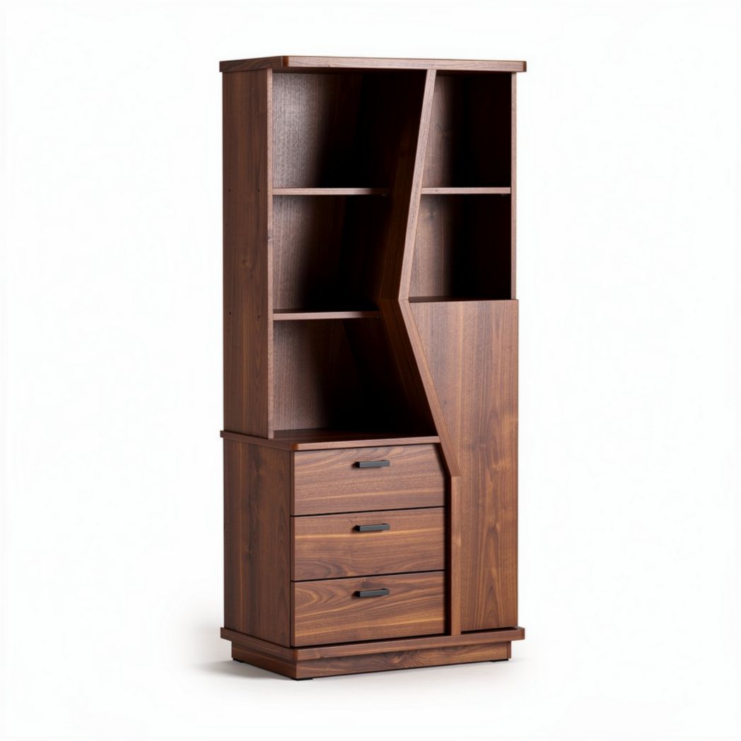 Opbergrek van hout met 3 laden en 4 open vakken bruin 200 x 80 x 40cm