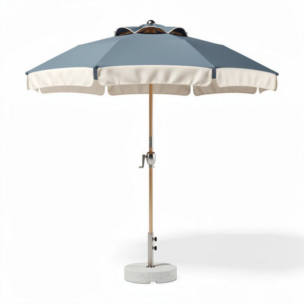 Parasoldoek met houten voet in blauw en beige 200 x 200 x 250cm