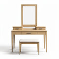 Kaptafel met spiegel eikenhout 120 x 45 x 75cm met opbergladen en bijpassende pouf