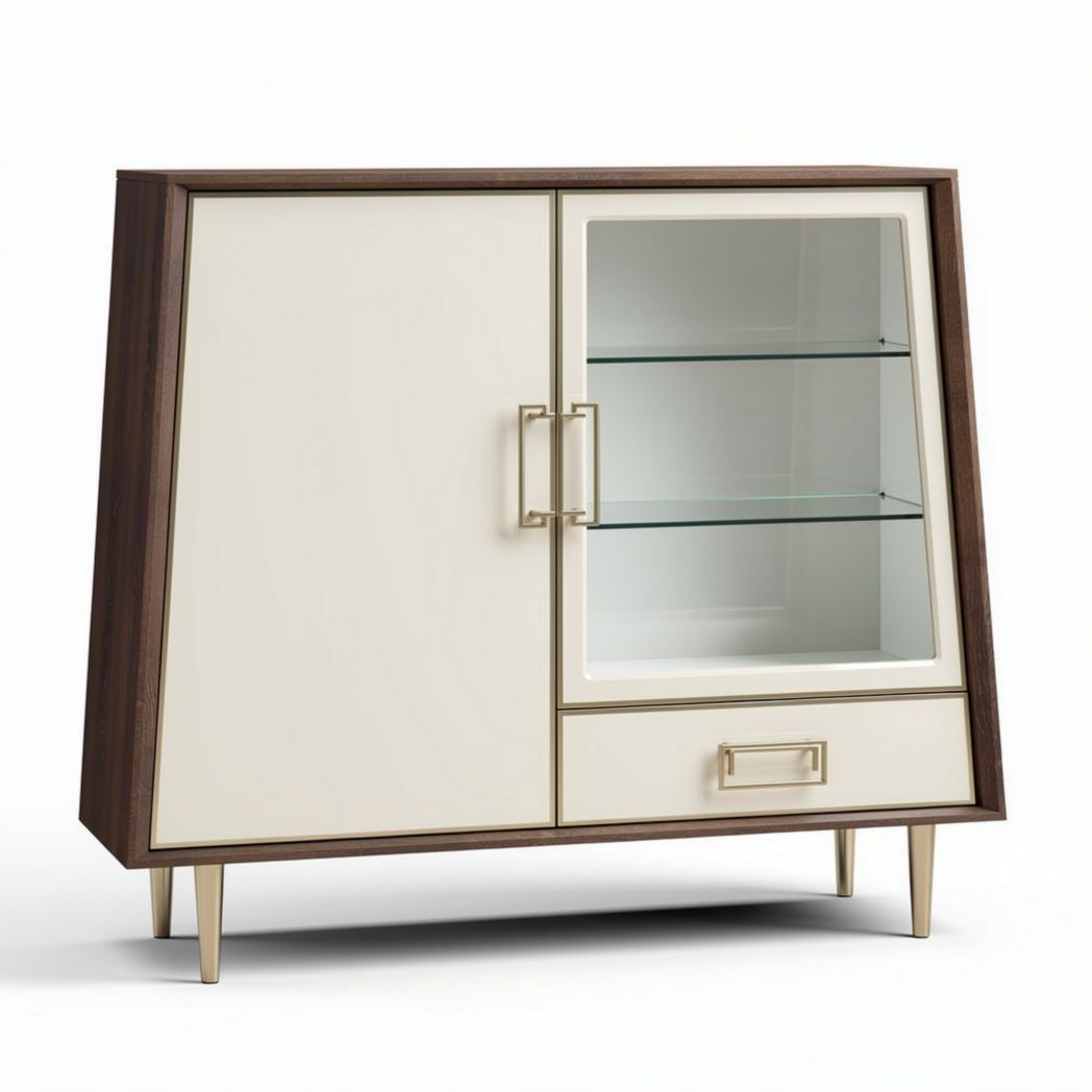 Dressoir van hout en glas met een afmeting van 120 x 40 x 90 cm