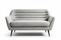 Grijze stoffen bank met gestroomlijnd design en afmetingen 150 x 80 x 70cm