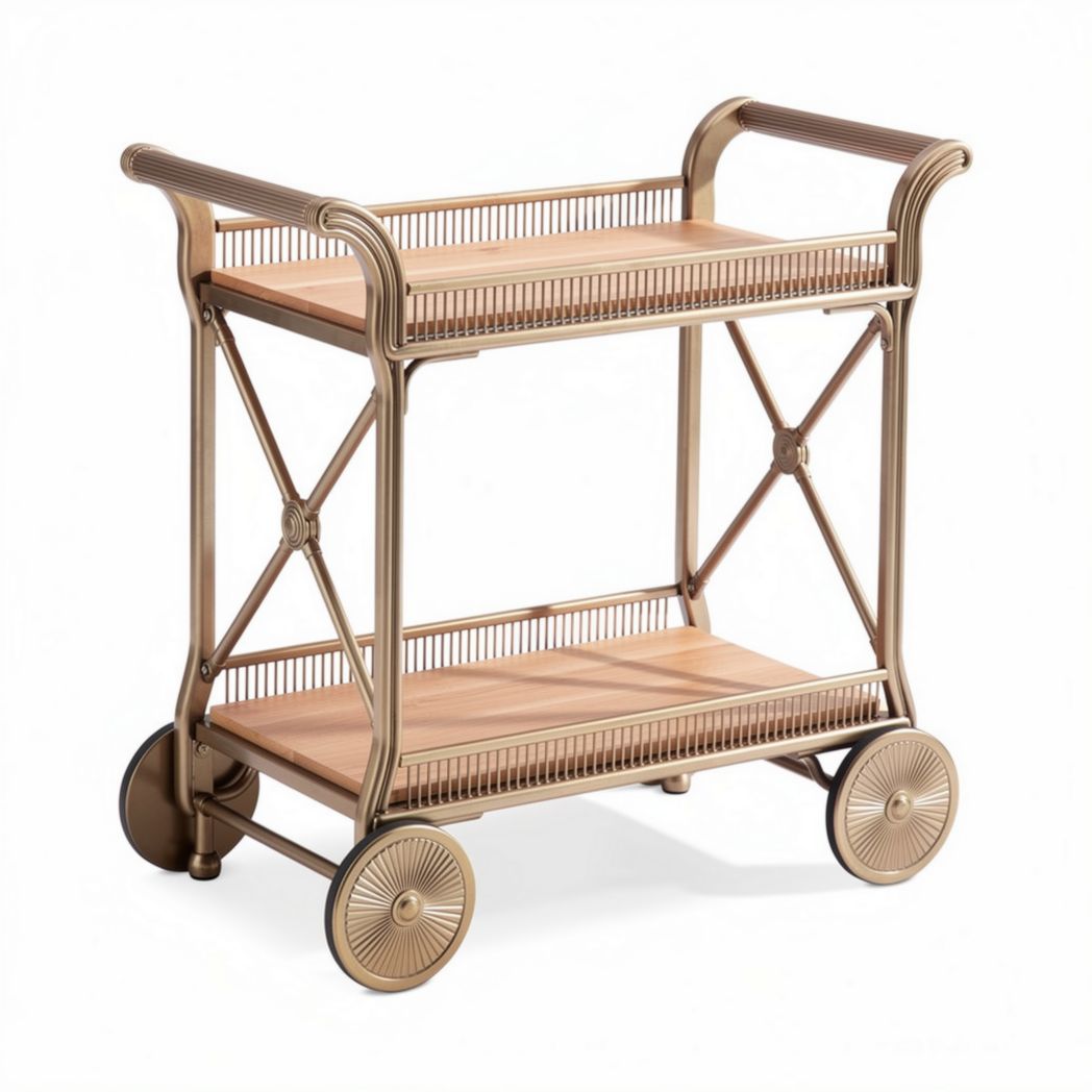 Houten serveertrolley met metalen frame en wielen 80 x 40 x 85cm