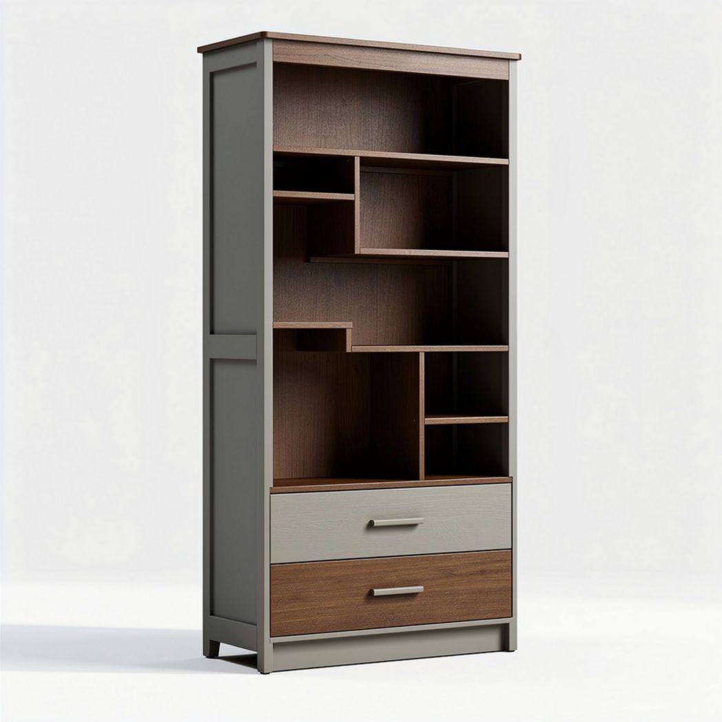 Houten boekenkast met lades en open vakken 100 x 40 x 180cm