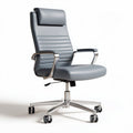 Bureaustoel met verstelbare rugleuning en armsteunen in lichtgrijs kunstleer 60 x 60 x 110cm