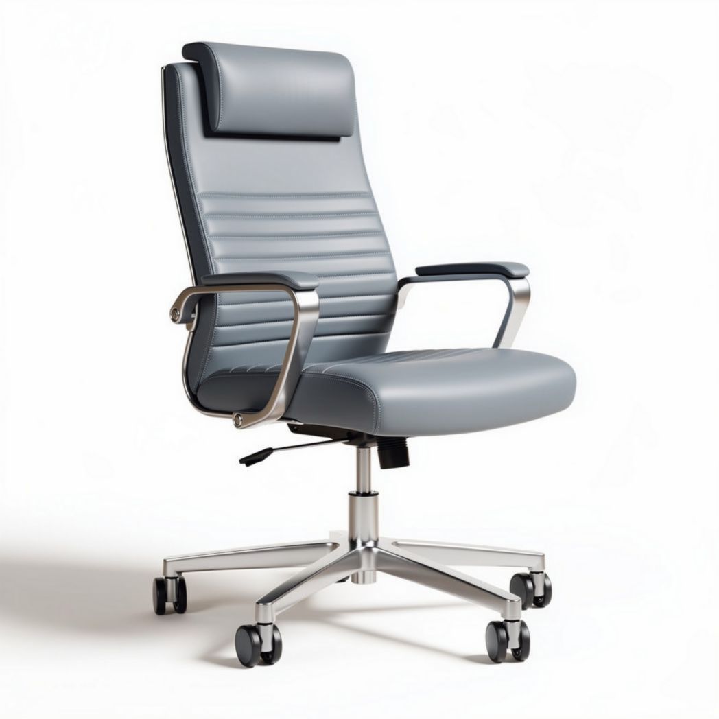 Bureaustoel met verstelbare rugleuning en armsteunen in lichtgrijs kunstleer 60 x 60 x 110cm